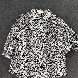 MICHAEL Michael Kors Black and White Blouse with Animal Print